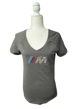 BMW Genuine Collection ladies V-Neck M power logo sequin t shirt medium black